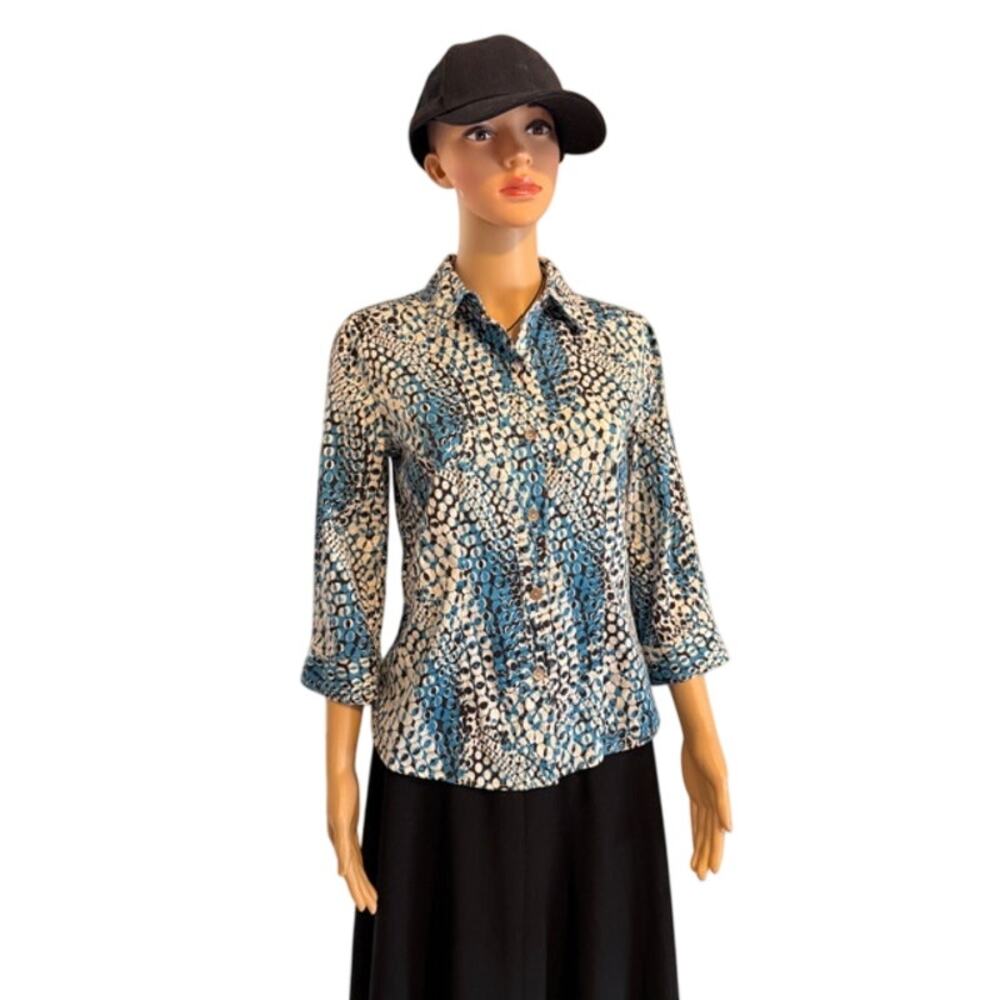 Chico's Button Up in Turquoise & Black, Women's Size S